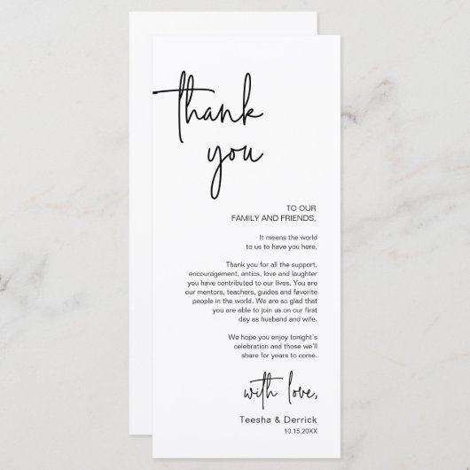 Moderne bruiloft Plaats Instelling Diner Bedankt v Programmakaart (Voorkant / Achterkant)