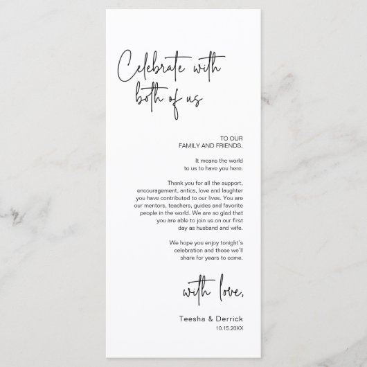 Moderne bruiloft Plaats Instelling Diner Bedankt v Programmakaart (Voorkant)