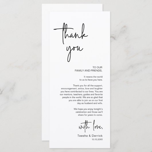 Moderne bruiloft Plaats Instelling Diner Bedankt v Programmakaart (Voorkant / Achterkant)