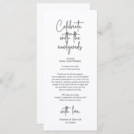 Moderne bruiloft Plaats Instelling Diner Bedankt v Programmakaart (Voorkant / Achterkant)