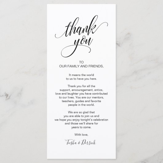 Moderne bruiloft Plaats instelling Hartelijk dank Programmakaart (Voorkant)