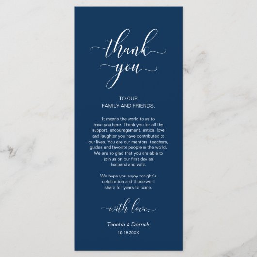 Moderne bruiloft Plaats instelling Hartelijk dank Programmakaart (Voorkant)