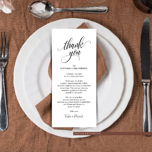 Moderne bruiloft Plaats instelling Hartelijk dank Programmakaart