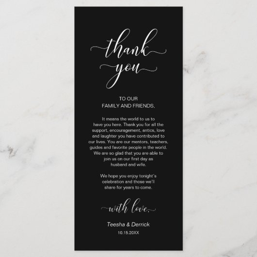 Moderne bruiloft Plaats instelling Hartelijk dank Programmakaart (Voorkant)