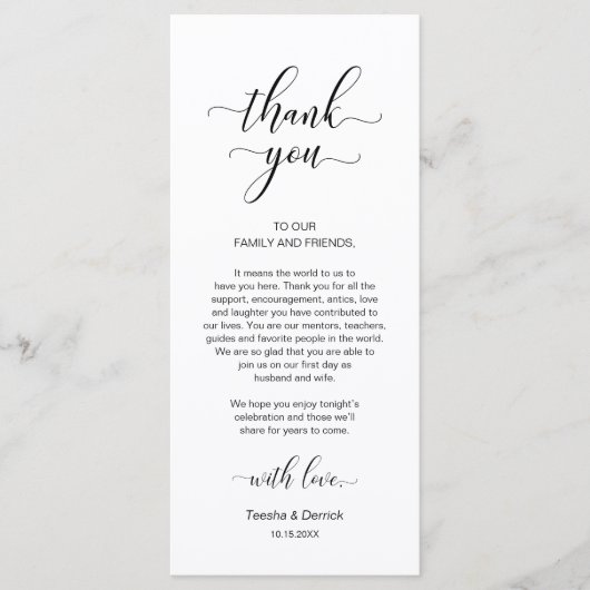 Moderne bruiloft Plaats instelling Hartelijk dank Programmakaart (Voorkant)