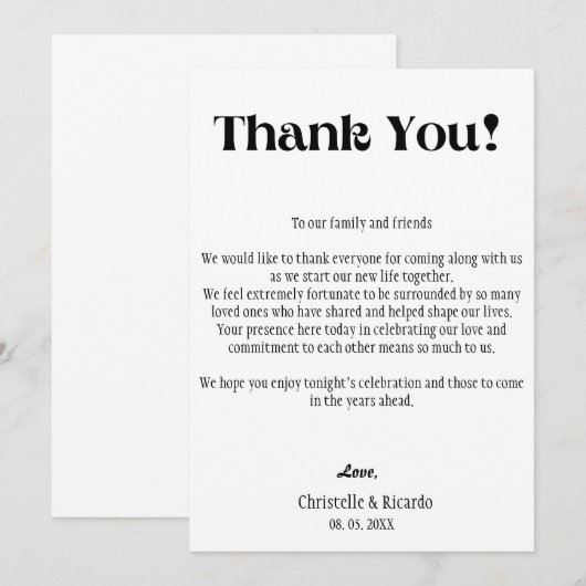 Moderne bruiloft, plaats met dank aan kaart (Voorkant / Achterkant)