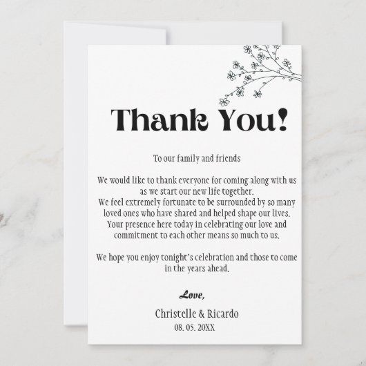 Moderne bruiloft, plaats met dank aan kaart (Voorkant)