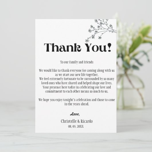 Moderne bruiloft, plaats met dank aan kaart (Staand voorkant)