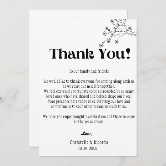 Moderne bruiloft, plaats met dank aan kaart (Voorkant / Achterkant)
