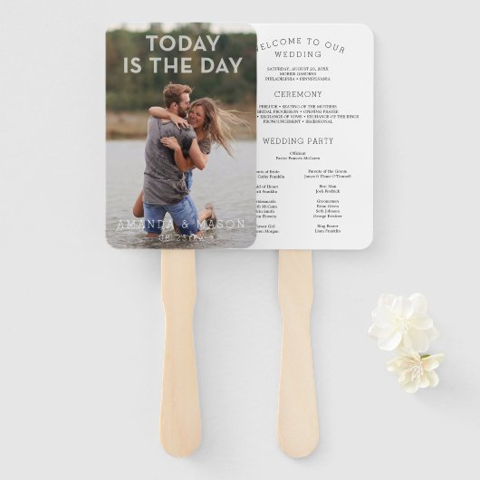 Moderne bruiloft programma fans vandaag met foto handwaaier (Voorkant en achterkant)