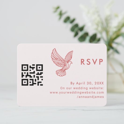 Moderne bruiloft QR-code Minimalistisch Elegant Qu RSVP Kaartje (Staand voorkant)