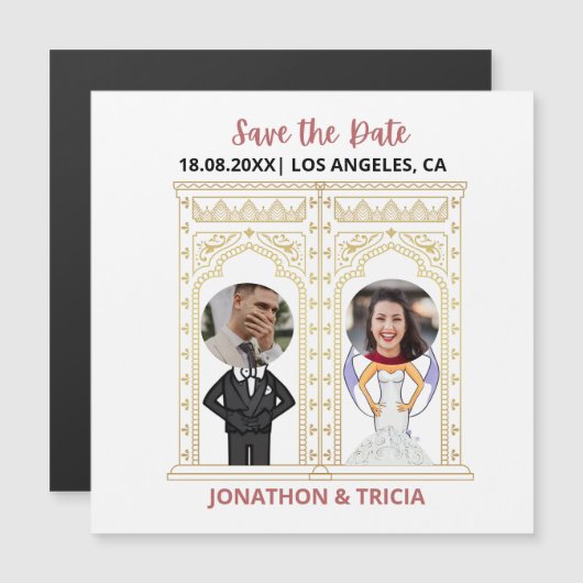 Moderne bruiloft QR-code Naam Datum foto Website Magnetische Uitnodiging (Voorkant / Achterkant)