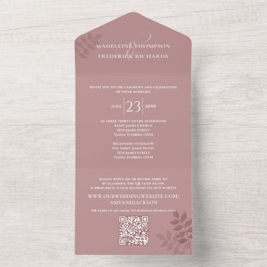 Moderne bruiloft QR-code RSVP-Roos All In One Uitnodiging (Binnen)