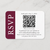 Moderne bruiloft QR RSVP Foto Burgundy and White Informatiekaartje (Voorkant)