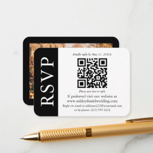 Moderne bruiloft QR RSVP-foto zwart-wit Informatiekaartje