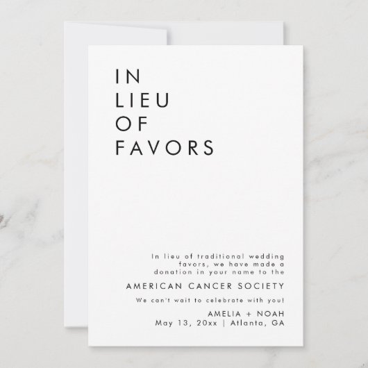 Moderne bruiloft receptie in plaats van gunsten te kaart (Voorkant)