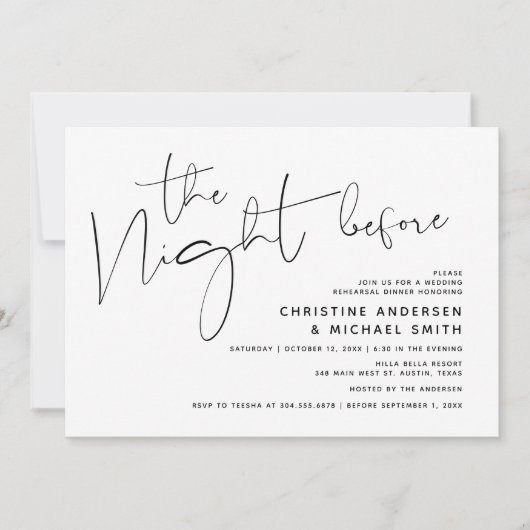 Moderne bruiloft repetitie diner, de avond ervoor kaart (Voorkant)