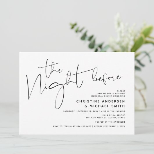 Moderne bruiloft repetitie diner, de avond ervoor kaart (Staand voorkant)