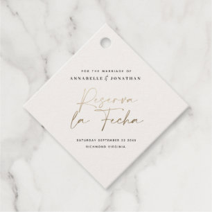 Moderne bruiloft Reserva la Fecha crème Gold Save  Bedankjes Labels