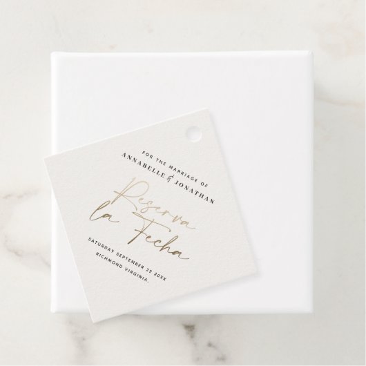 Moderne bruiloft Reserva la Fecha crème Gold Save  Bedankjes Labels (In situ)