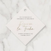 Moderne bruiloft Reserva la Fecha crème Gold Save  Bedankjes Labels (Voorkant)