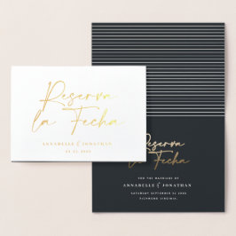 Moderne bruiloft Reserva la Fecha crème Gold Save Folie Kaarten