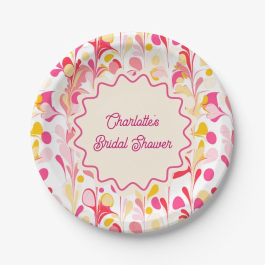 Moderne Bruiloft Retro Abstract Roze Golf Papieren Bordje (Voorkant)