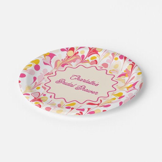 Moderne Bruiloft Retro Abstract Roze Golf Papieren Bordje (Gekanteld)