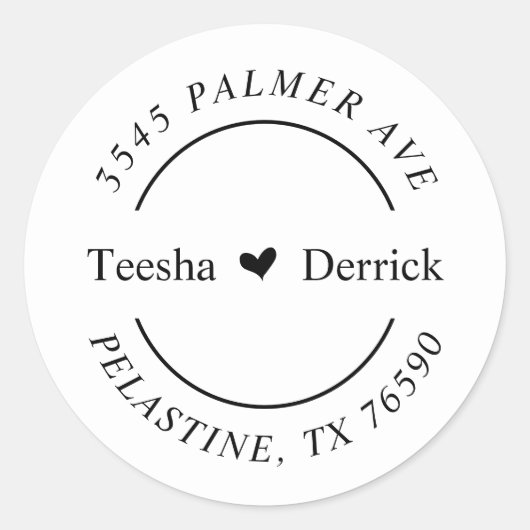 Moderne Bruiloft Ronde retour adreslabels Ronde Sticker (Voorkant)