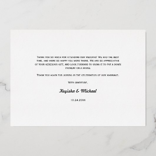 Moderne bruiloft roos folie bruiloft bedankt voor  folie feestdagenkaart (Achterkant)