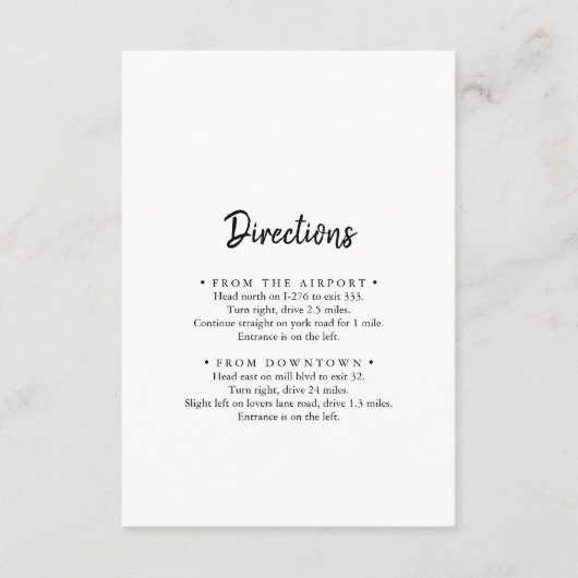 Moderne bruiloft routebeschrijving informatiekaartje (Voorkant)
