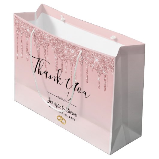 Moderne bruiloft roze glitter druppels dank u groot cadeauzakje (Voorkant Gekanteld)