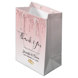 Moderne bruiloft roze glitter druppels dank u medium cadeauzakje