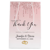 Moderne bruiloft roze glitter druppels dank u medium cadeauzakje (Achterkant)