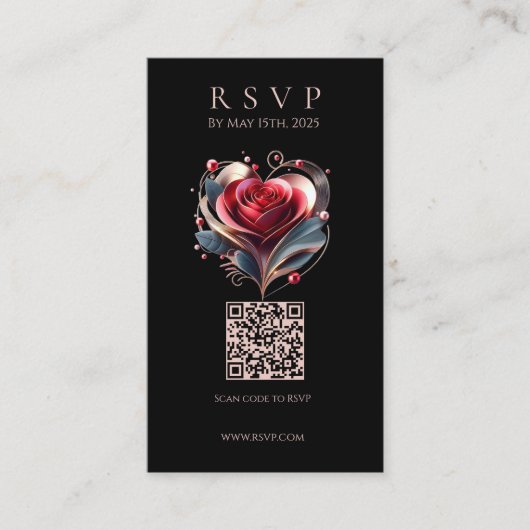 Moderne bruiloft RSVP QR code-hart gevormd Roos Visitekaartje (Voorkant)