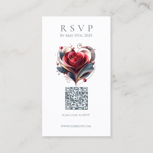 Moderne bruiloft RSVP QR code-hart gevormd Roos Visitekaartje (Voorkant)