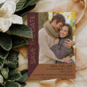 Moderne bruiloft Save Date Foto Burgundy Rust Kaart