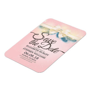 Moderne bruiloft Save De datum Roze en Gouden Lint Magneet