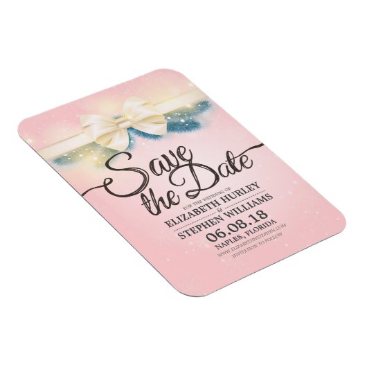Moderne bruiloft Save De datum Roze en Gouden Lint Magneet (Rechterzijde)