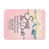 Moderne bruiloft Save De datum Roze en Gouden Lint Magneet (Horizontaal)