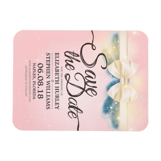 Moderne bruiloft Save De datum Roze en Gouden Lint Magneet (Horizontaal)