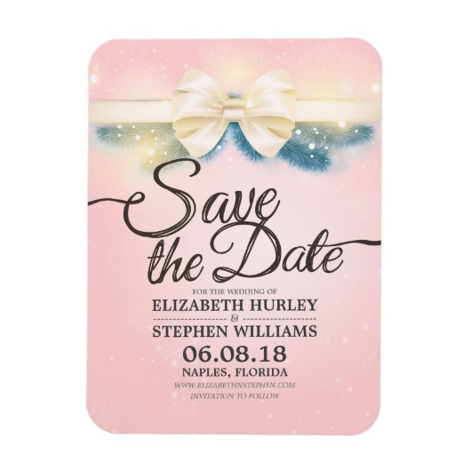 Moderne bruiloft Save De datum Roze en Gouden Lint Magneet (Verticaal)