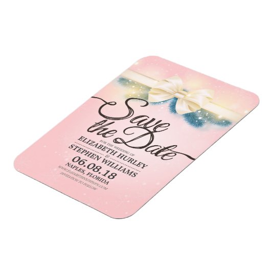 Moderne bruiloft Save De datum Roze en Gouden Lint Magneet (Linkerzijde)