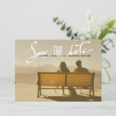Moderne bruiloft slaat de foto van het datumscript save the date (Staand voorkant)