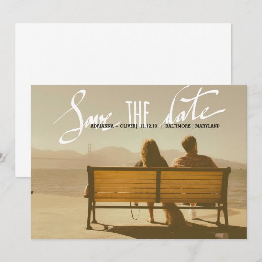 Moderne bruiloft slaat de foto van het datumscript save the date (Voorkant / Achterkant)