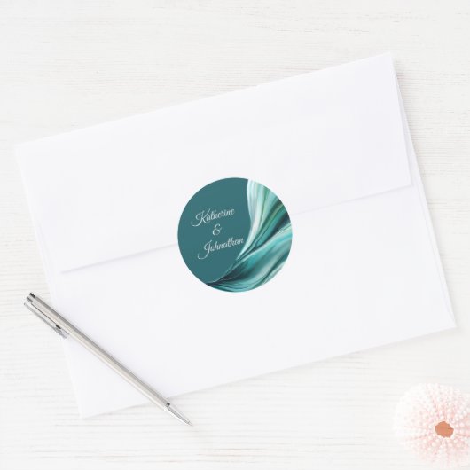 Moderne bruiloft-smaragd groen ronde sticker (Envelop)