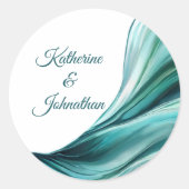 Moderne bruiloft-smaragd groen ronde sticker (Voorkant)