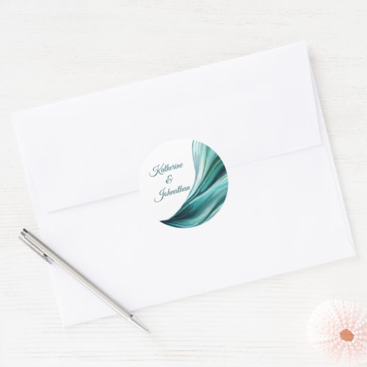 Moderne bruiloft-smaragd groen ronde sticker (Envelop)