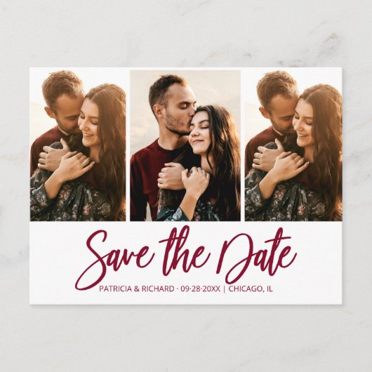 Moderne bruiloft sparen Datum 3 Foto collage Briefkaart (Voorkant)