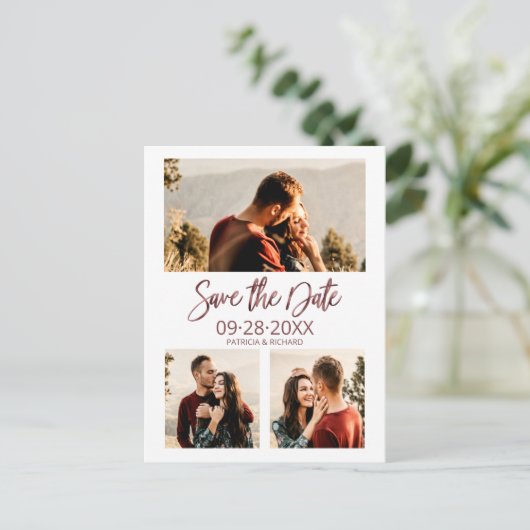 Moderne bruiloft sparen Datum 3 Foto collage Briefkaart (Staand voorkant)
